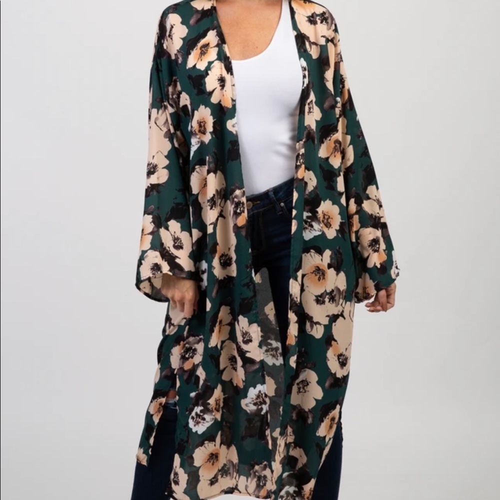 🖤Green Floral Chiffon Long Maternity Kimono🖤